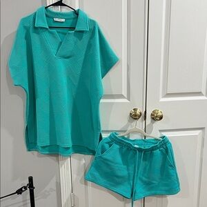 See And Be Seen Teal Polo Shirt and Shorts Set